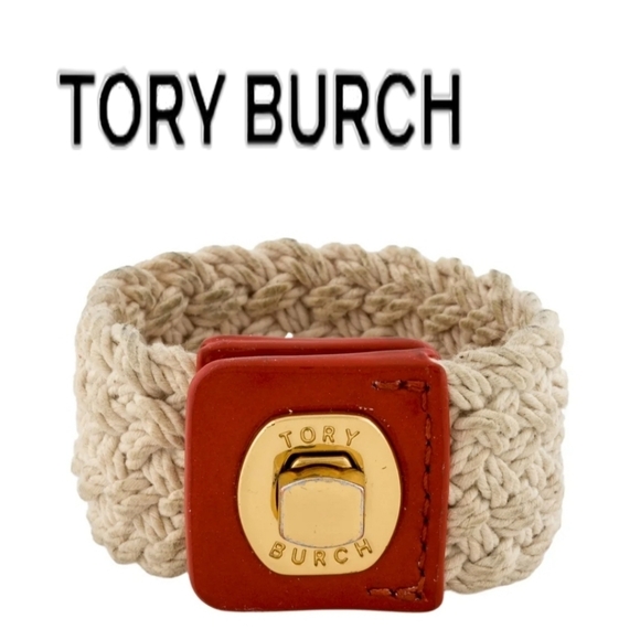 Tory Burch Jewelry - Tory Burch RARE Woven Turnlock Bracelet RED LEATHER
